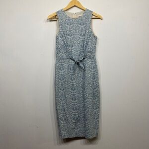 Antonio Melani Cotton Blue and White Floral Tie Front Pencil Midi Dress